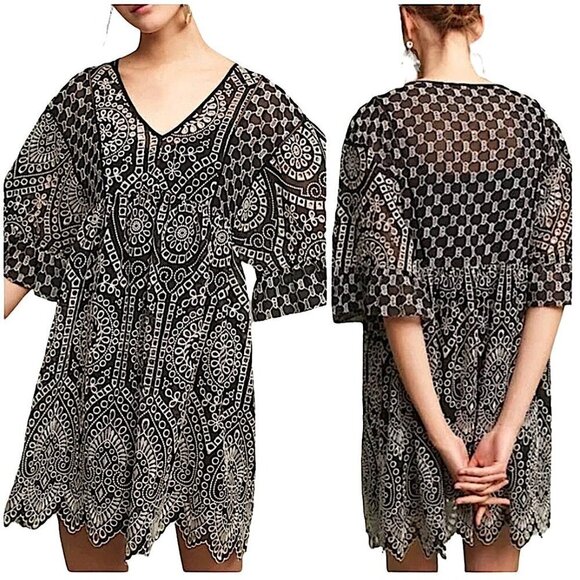 ANTHROPOLOGIE Akemi+Kin Brooke Embroidered Eyelet Dress w/Kimono Sleeve - Size 2 - Picture 3 of 13